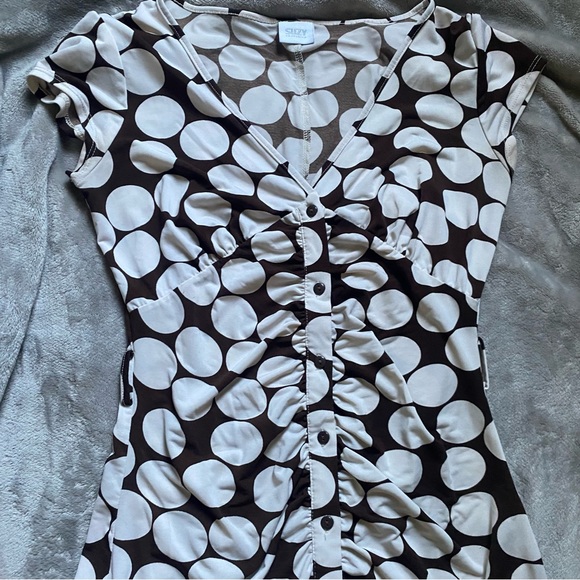 Y2k vintage Suzy cream & brown polka dot dress - Picture 1 of 12